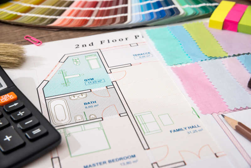 带有色彩调色板的房屋设计图