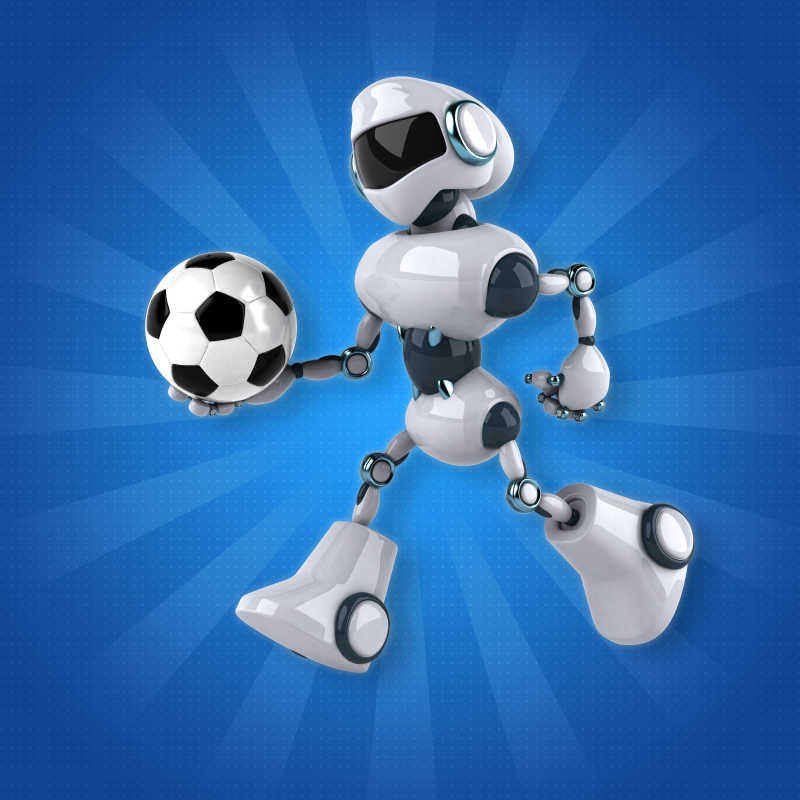 机器人拿着足球奔跑