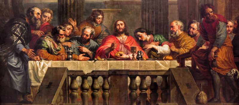 教堂里耶稣和信徒们的最后一个晚餐
