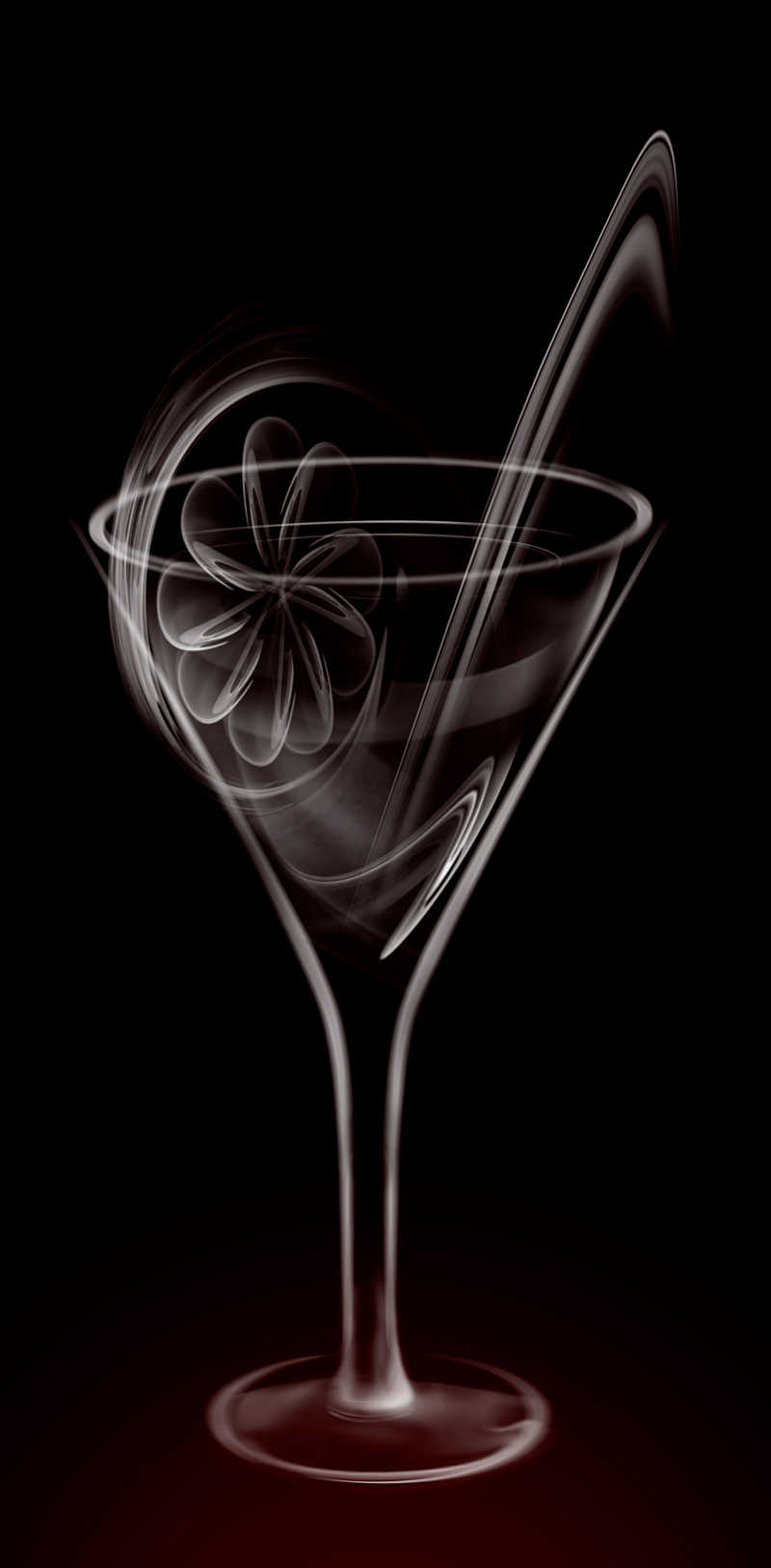 黑色背景上果汁杯的艺术烟雾插图