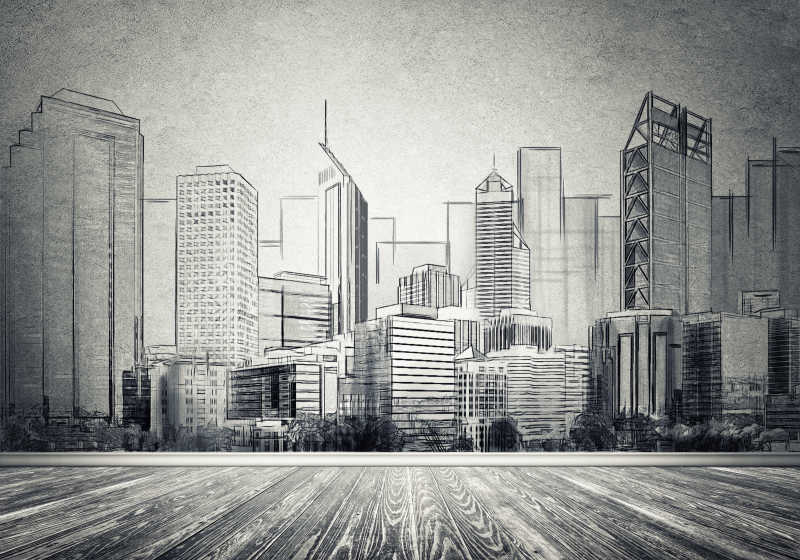 手绘的城市建筑背景