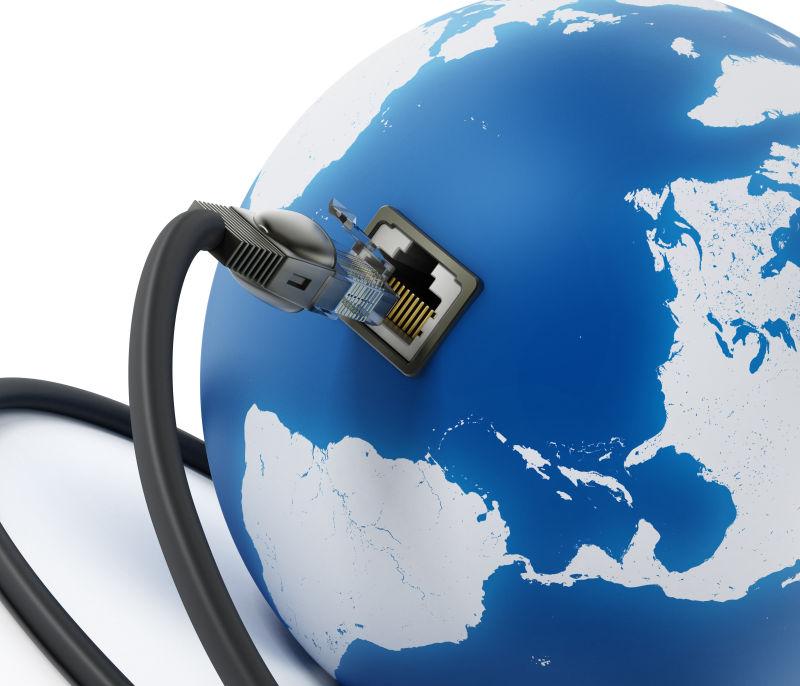 插座连接到蓝地球的网络电缆