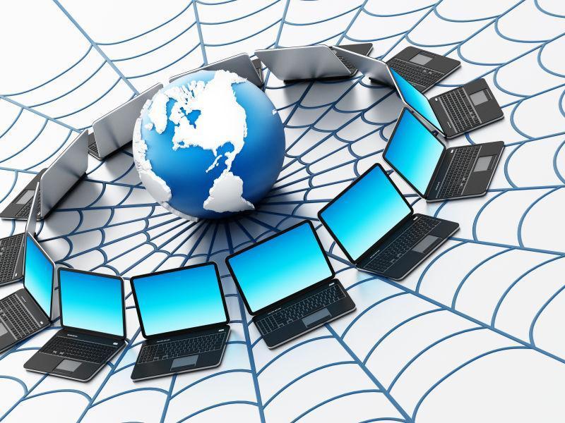 具有白色背景的蜘蛛网的全球计算机网络