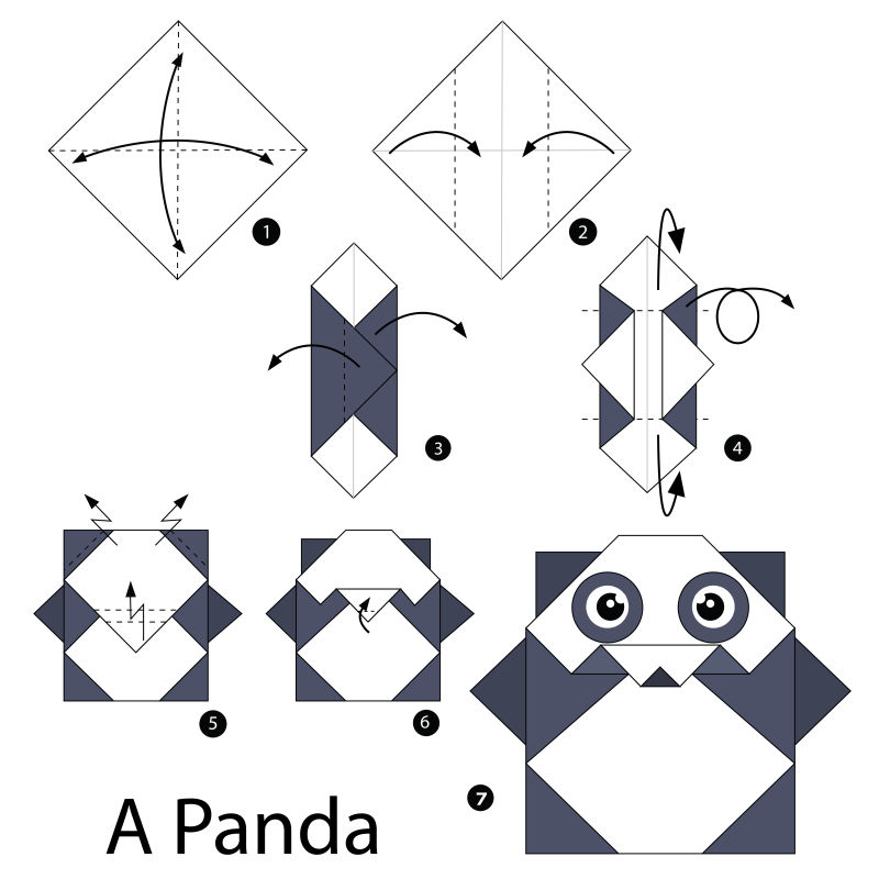 折纸熊猫步骤的矢量图解