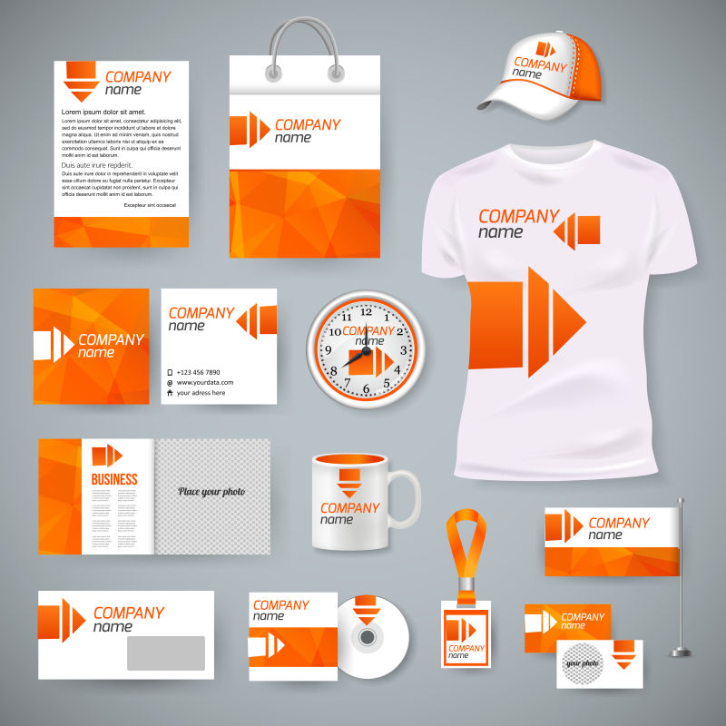 矢量橙色箭头元素的企业视觉设计模板
