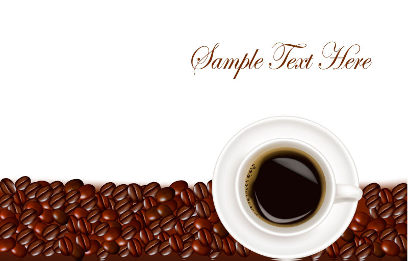 整齐的咖啡豆背景和咖啡杯矢量图