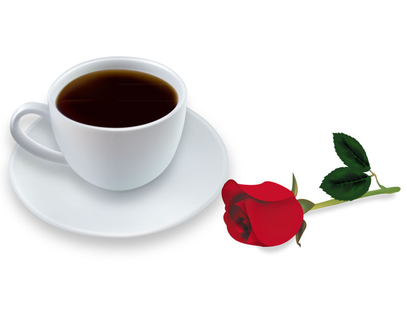 咖啡和玫瑰花矢量背景