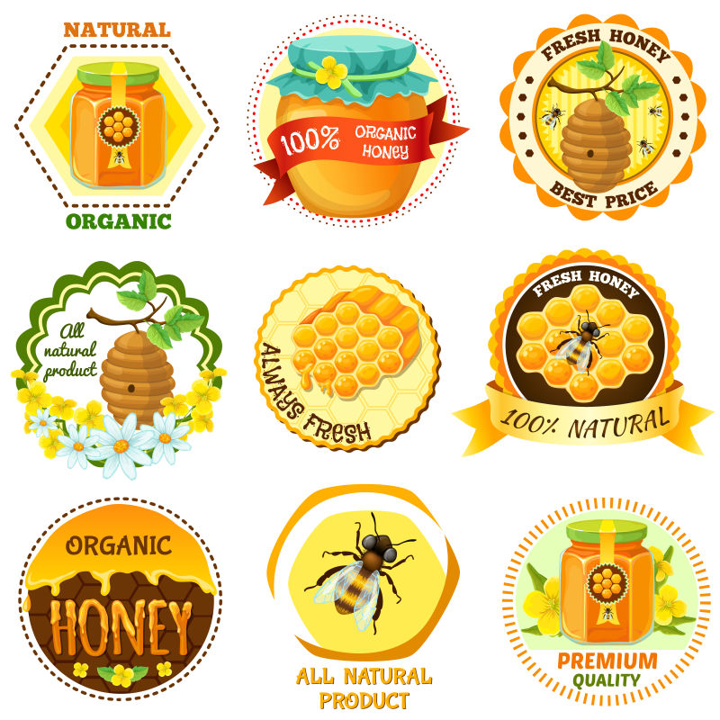蜂蜜主题的矢量标签设计