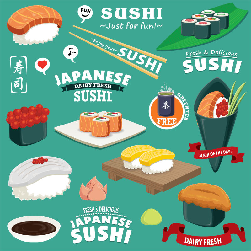寿司主题矢量插画