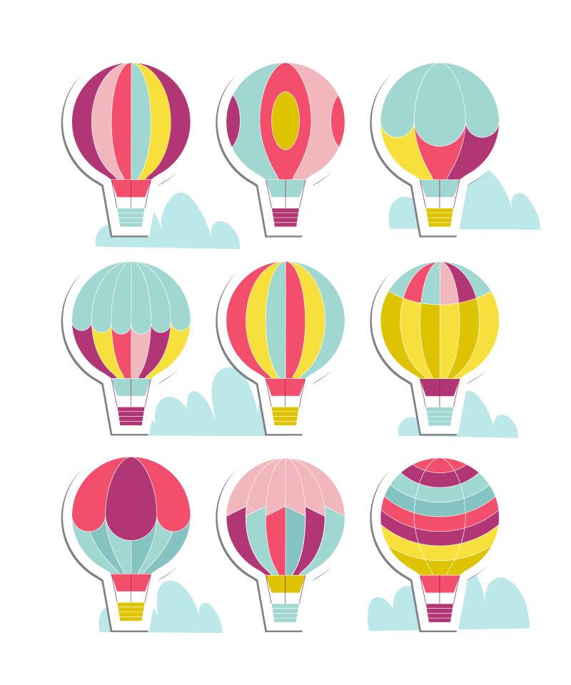 9个不同色彩的热气球素材