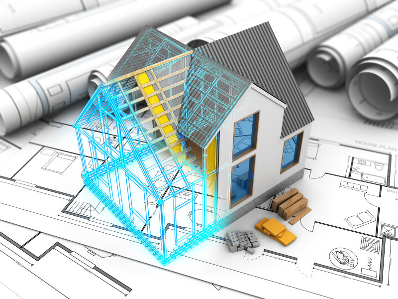 框架与内部结构房屋模型的三维图解