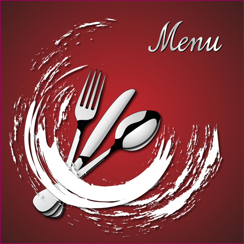 红色背景矢量餐具菜单设计