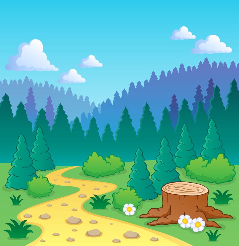 森林主题的矢量卡通插图背景