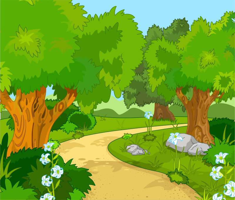 绿树成林的森林矢量插图背景
