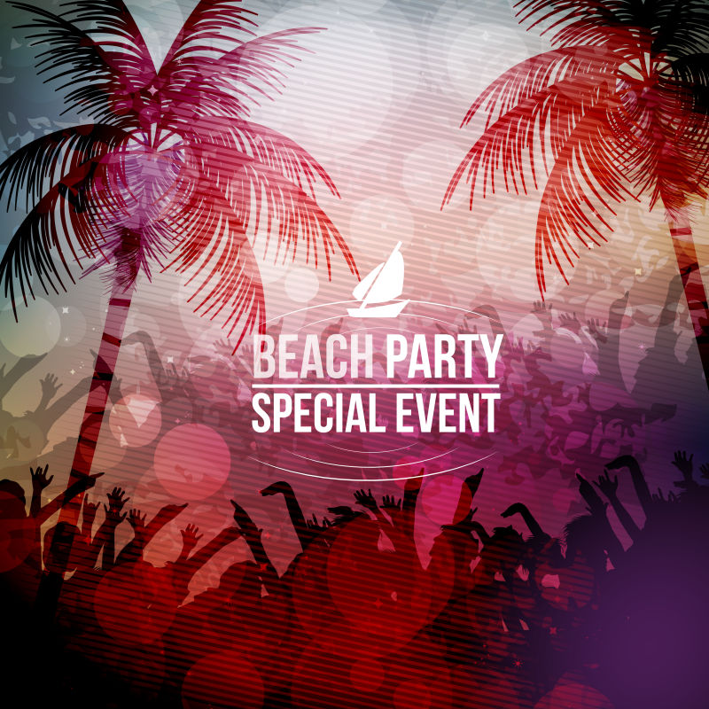 矢量创意棕榈树背景的夏季海滩派对海报