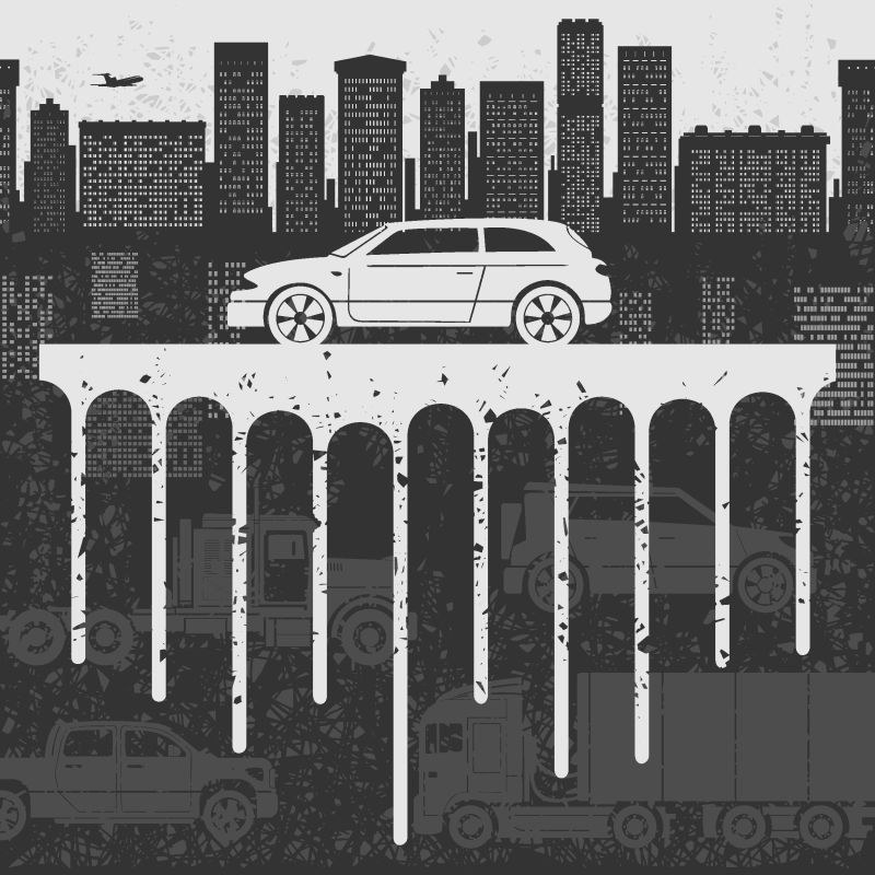 城市背景下的汽车矢量插图