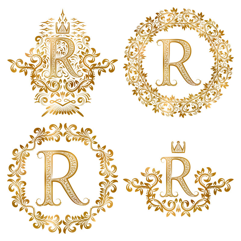 矢量金色装饰字母R设计元素