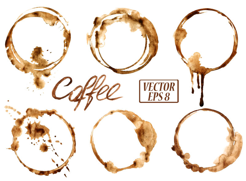 矢量咖啡渍纹理的矢量水彩图标设计
