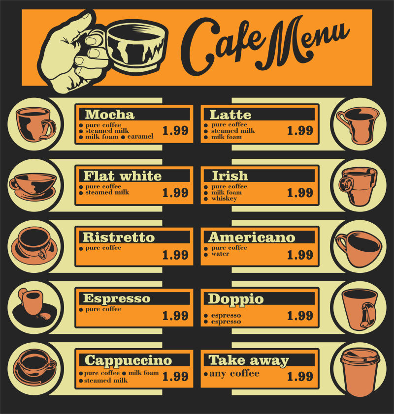 橙色的咖啡菜单矢量设计