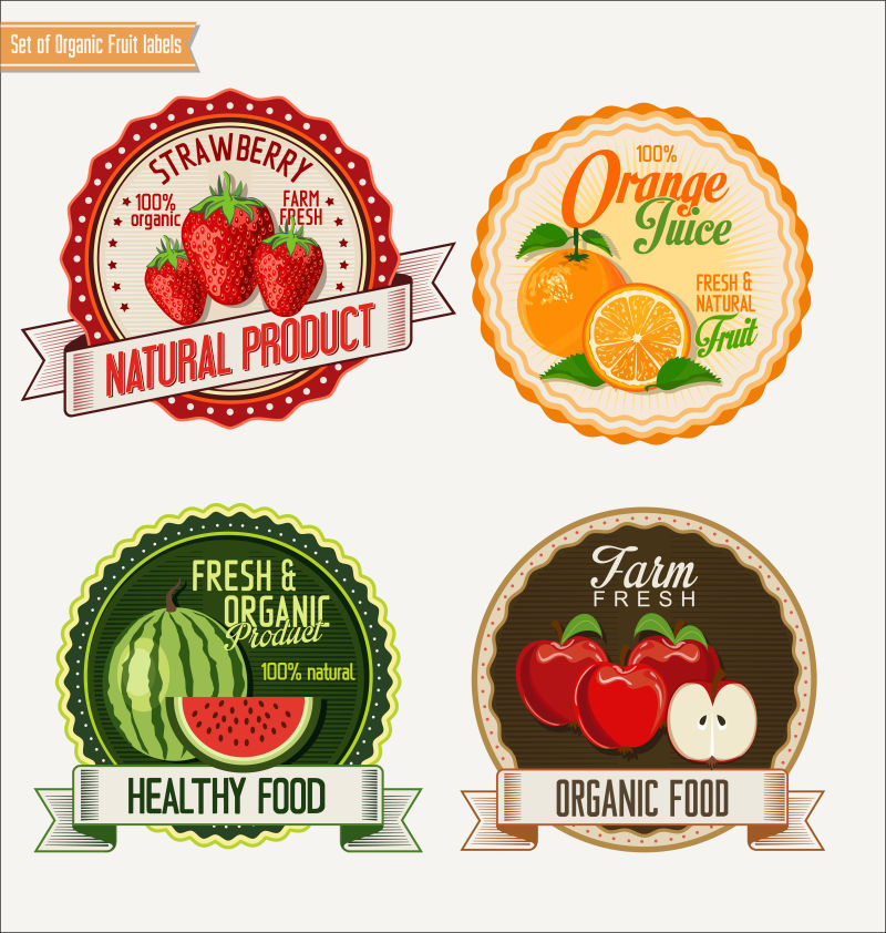 创意矢量新鲜和有机果蔬的标签设计
