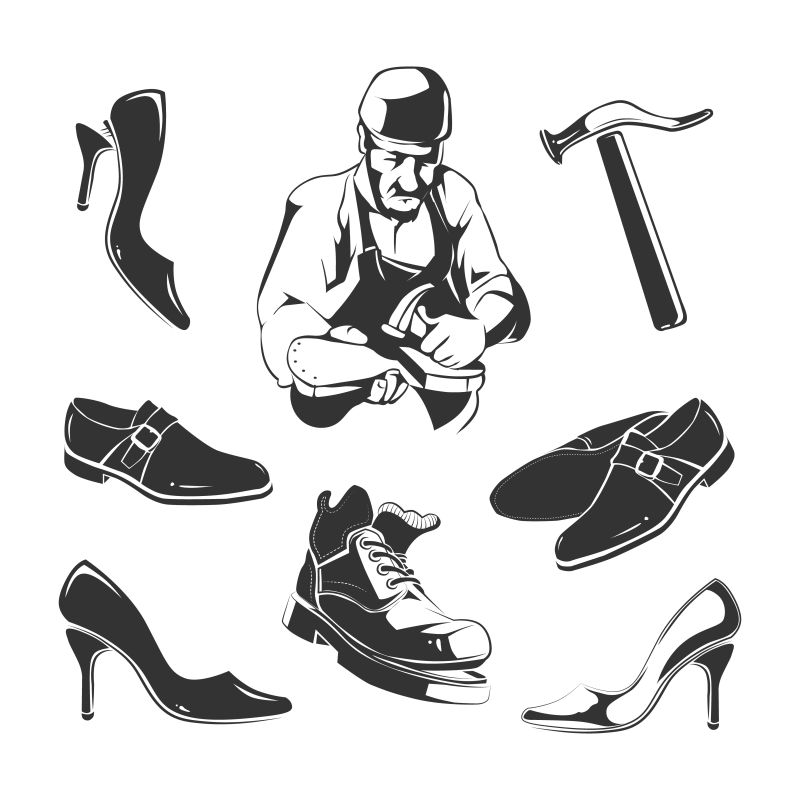矢量创意黑色手绘鞋子图标设计插图