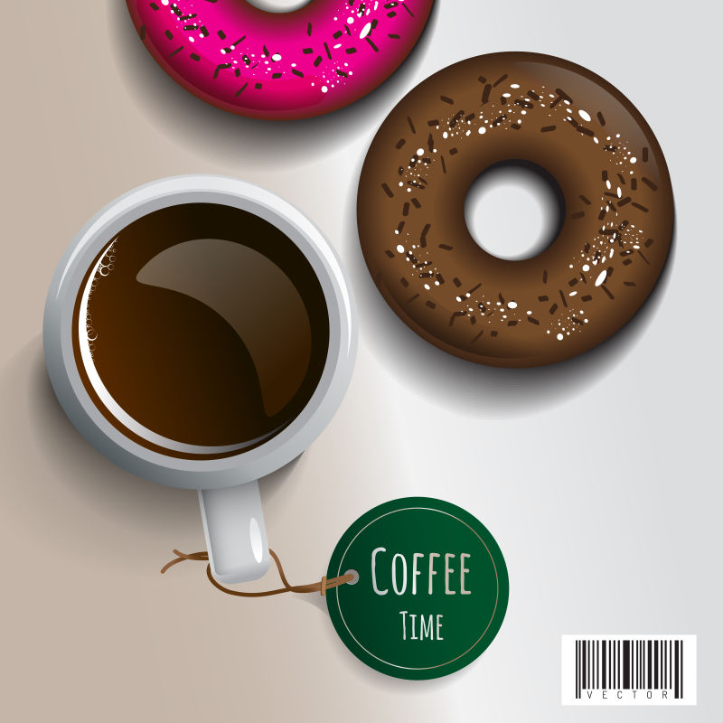 矢量的咖啡和甜甜圈插图