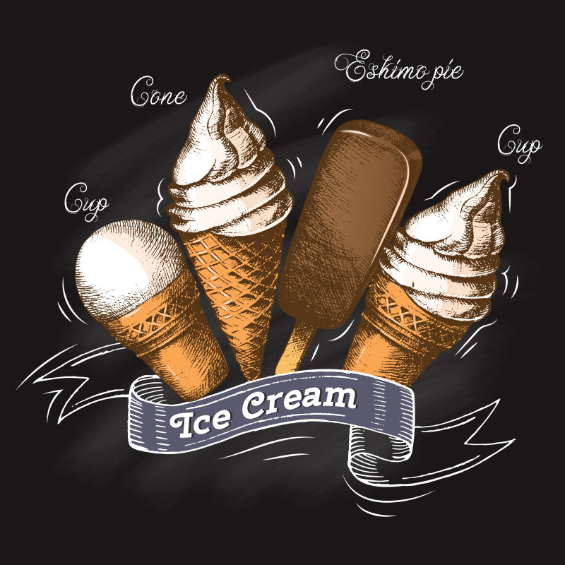 黑色背景下的矢量冰淇淋插图