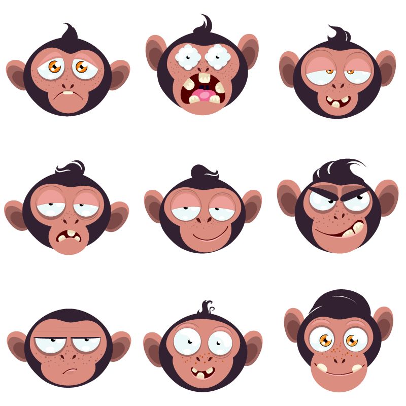 创意矢量卡通表情的猴子插图