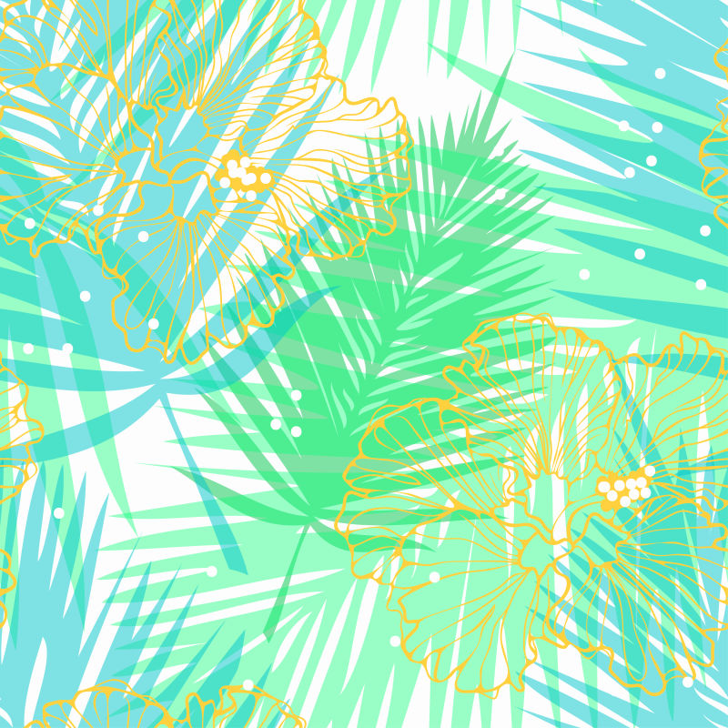 热带植物叶片图案的矢量背景