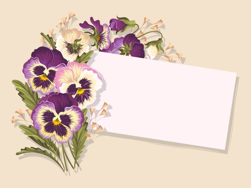 矢量三色堇的婚礼花卉请帖设计