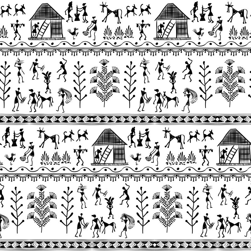 矢量沃里部落的创意传统无缝花纹背景