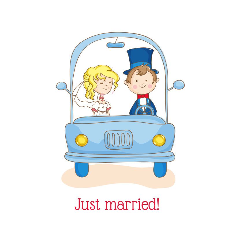 矢量结婚蜜月旅行的快乐夫妇插图