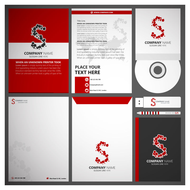 矢量红色英文字母的现代企业视觉设计
