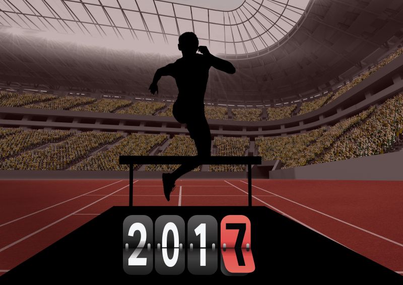2017的组合图像与跳远运动员的侧影