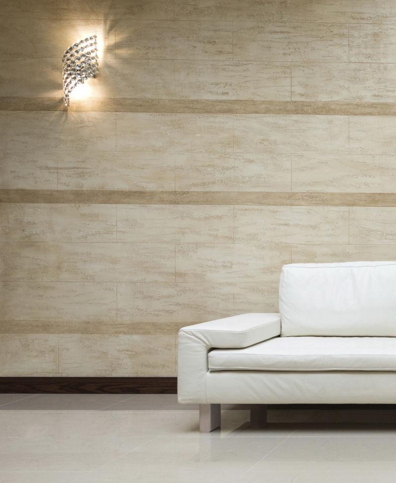 简约现代室内背景下白色地板砖上的白色沙发