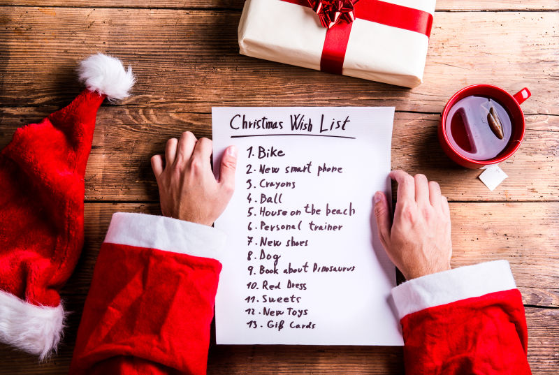 圣诞老人与写下愿望清单