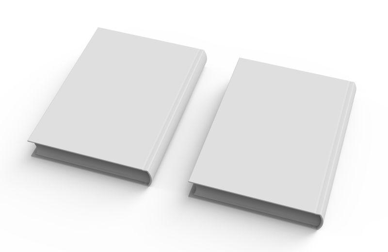 白色背景下的两本空白硬封面书设计