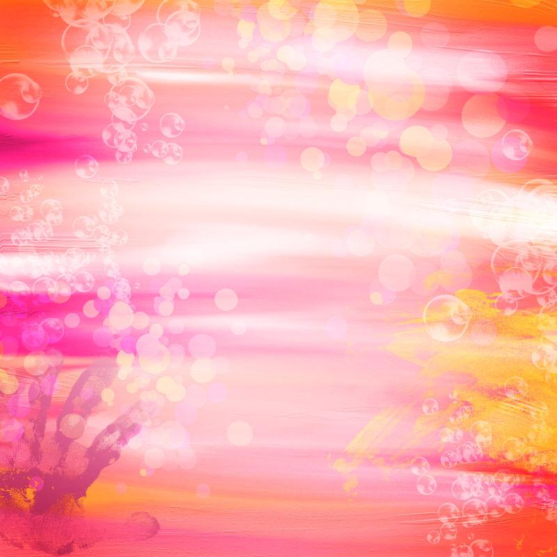 粉色气泡抽象手指水彩画背景