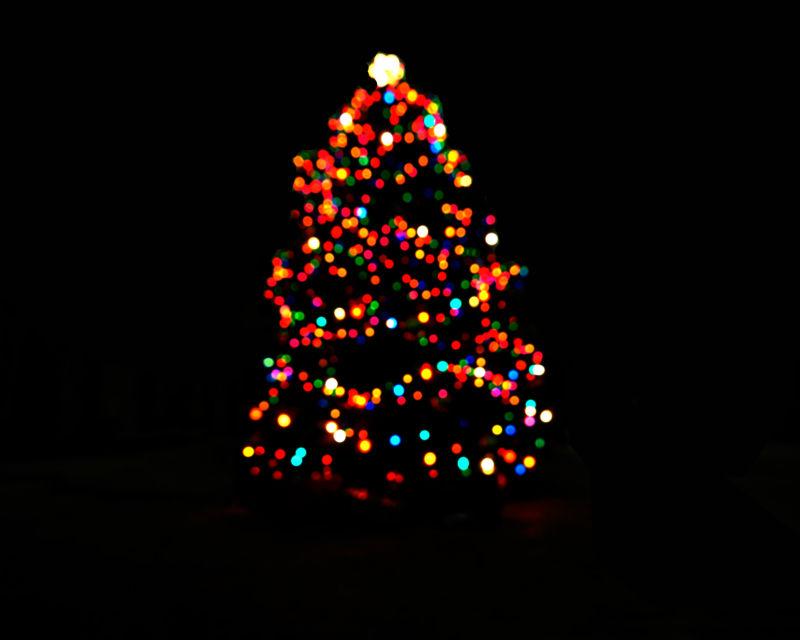 夜色下闪烁着美丽光芒的圣诞树
