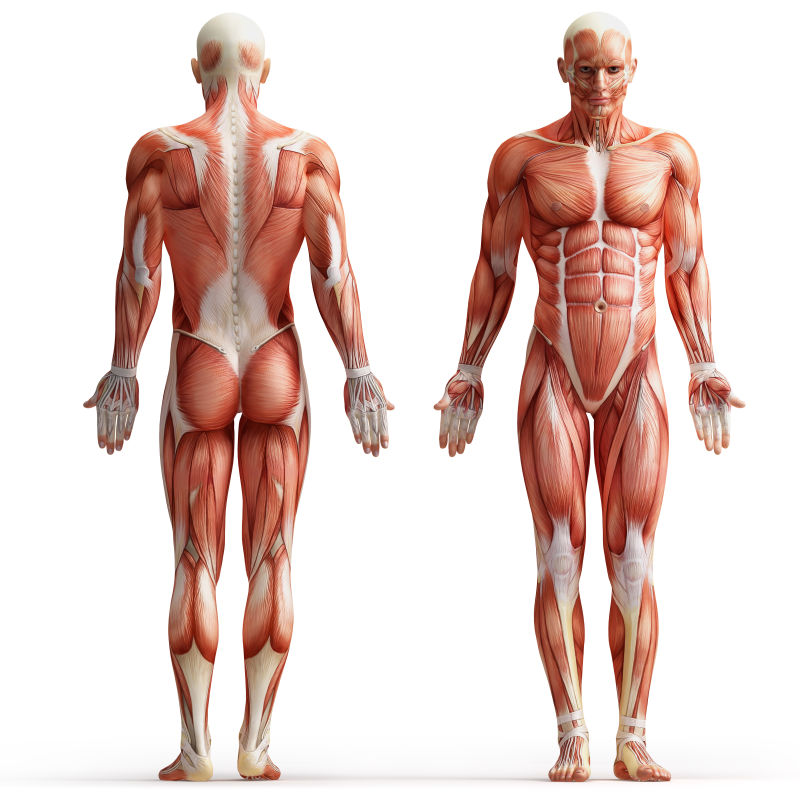 白色背景下的人体肌肉模型