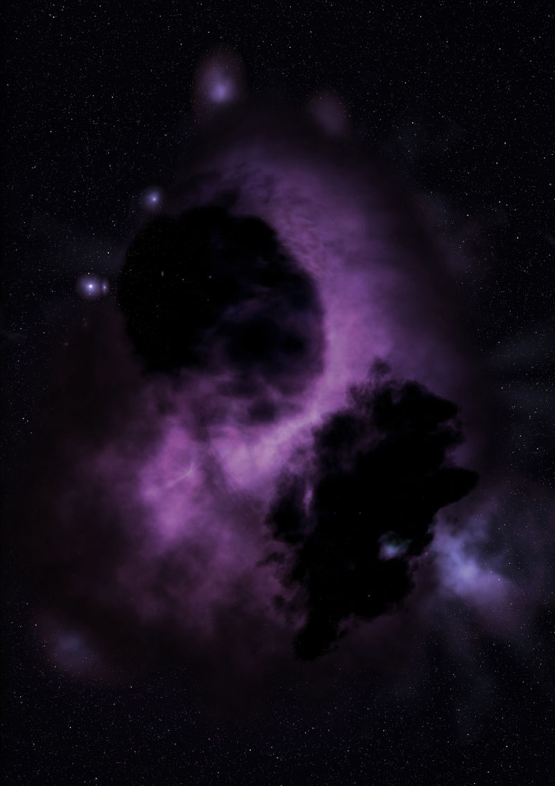 黑色宇宙中的紫色星云气团