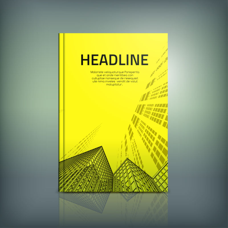 黄色手绘现代都市的矢量商业手册封面设计