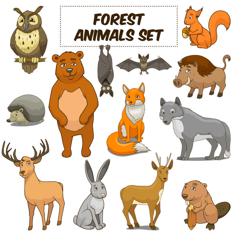 矢量卡通森林动物的插图