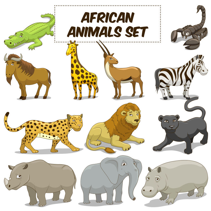 创意矢量卡通非洲动物插图