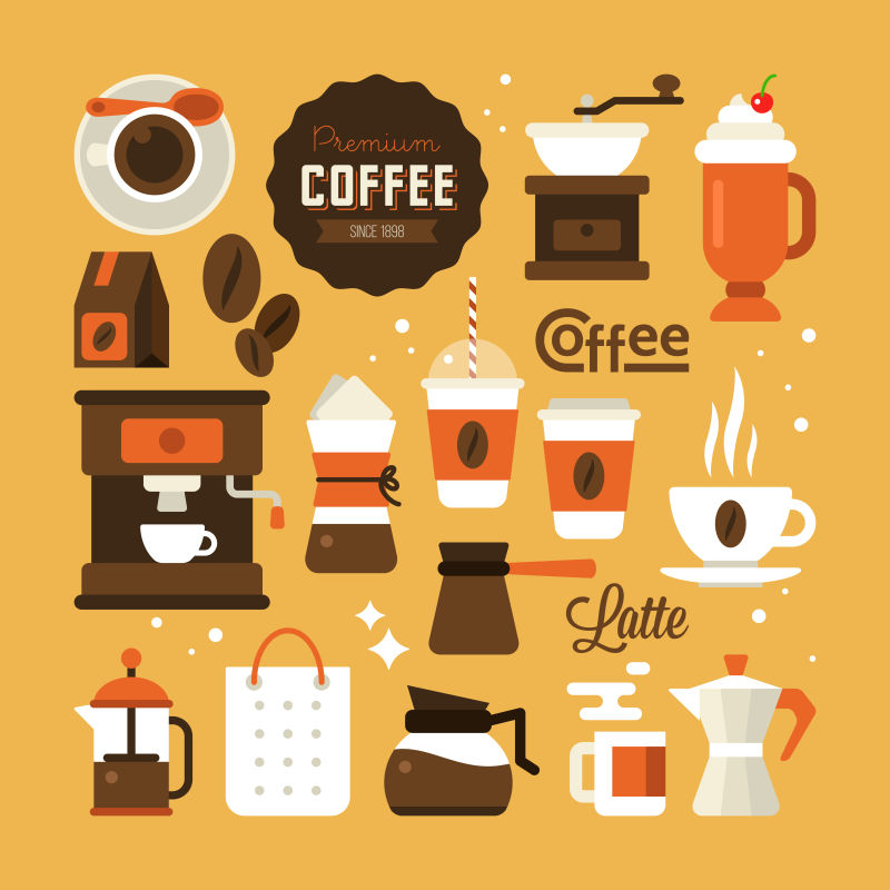 矢量的咖啡主题平面插图设计