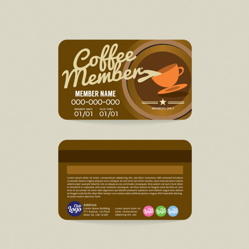 创意矢量咖啡元素的会员卡设计