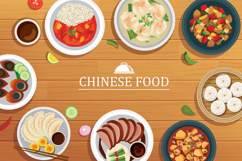  创意卡通中国菜的插图矢量背景