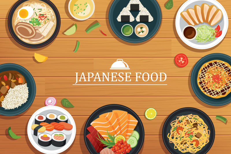 矢量日本食品平面插图背景