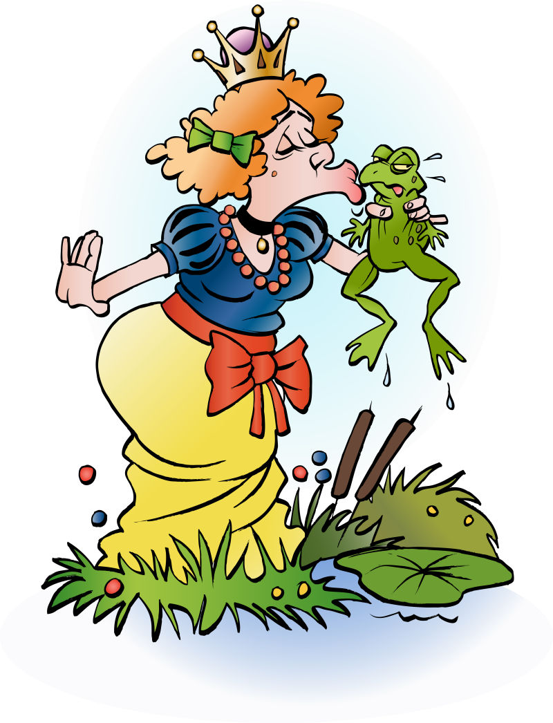 矢量卡通亲吻青蛙的公主插图