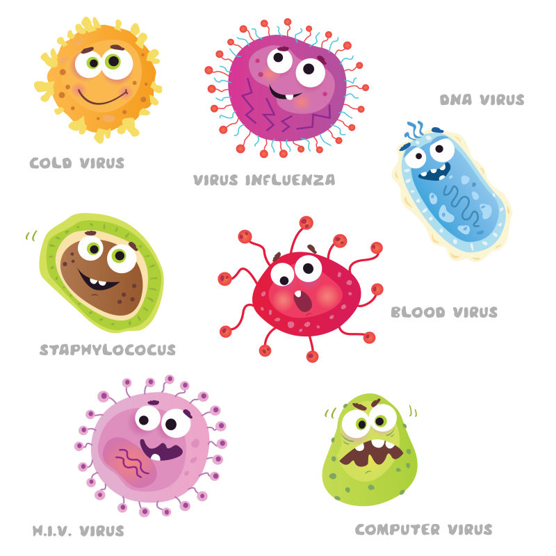 矢量卡通可爱的细菌插图